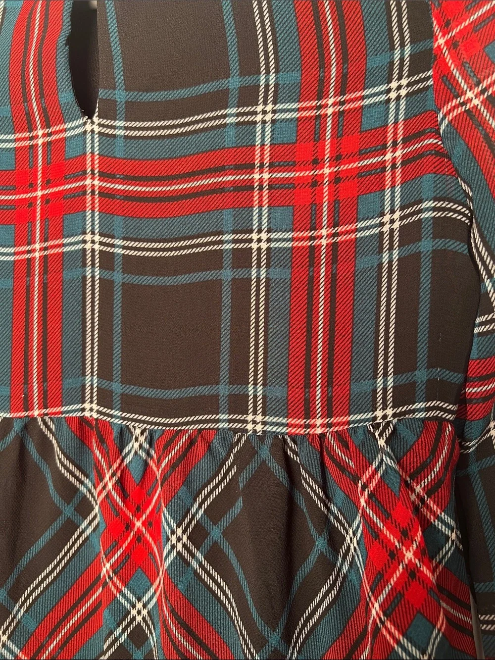 Draper James girls-XS Holliday Red and Black Plaid Tiered Long Sleeve dress.